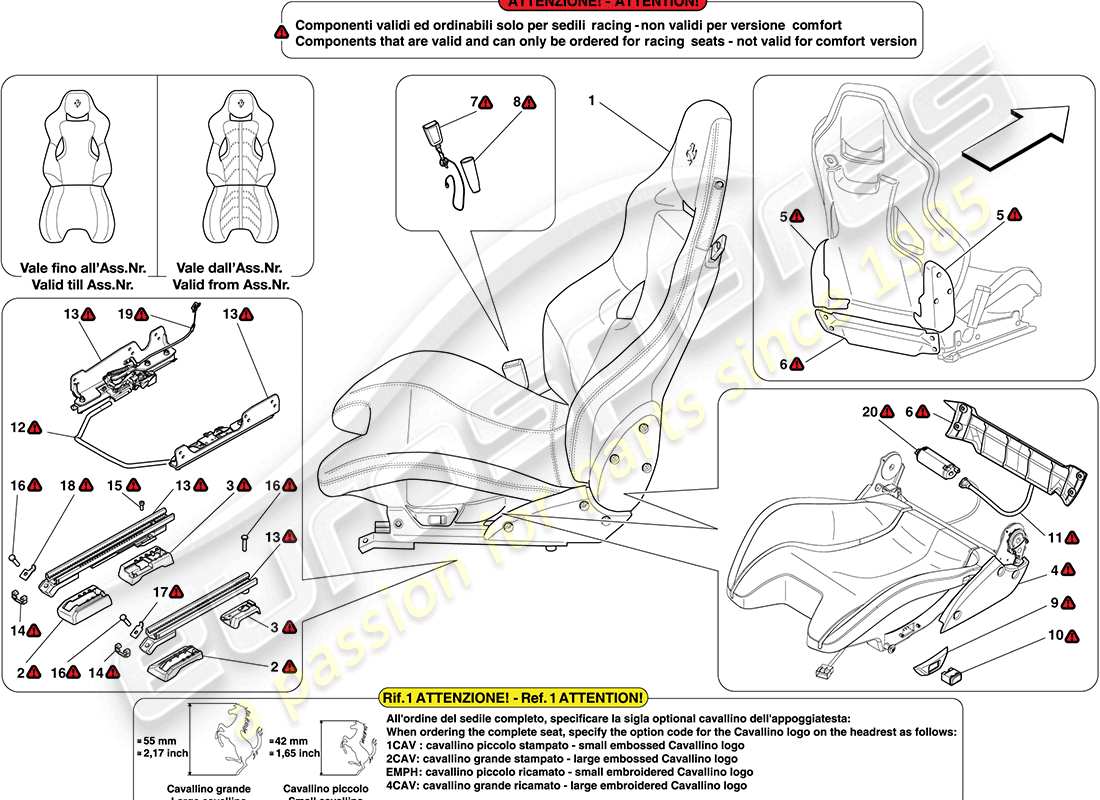 ferrari california (usa) front seat - racing parts diagram