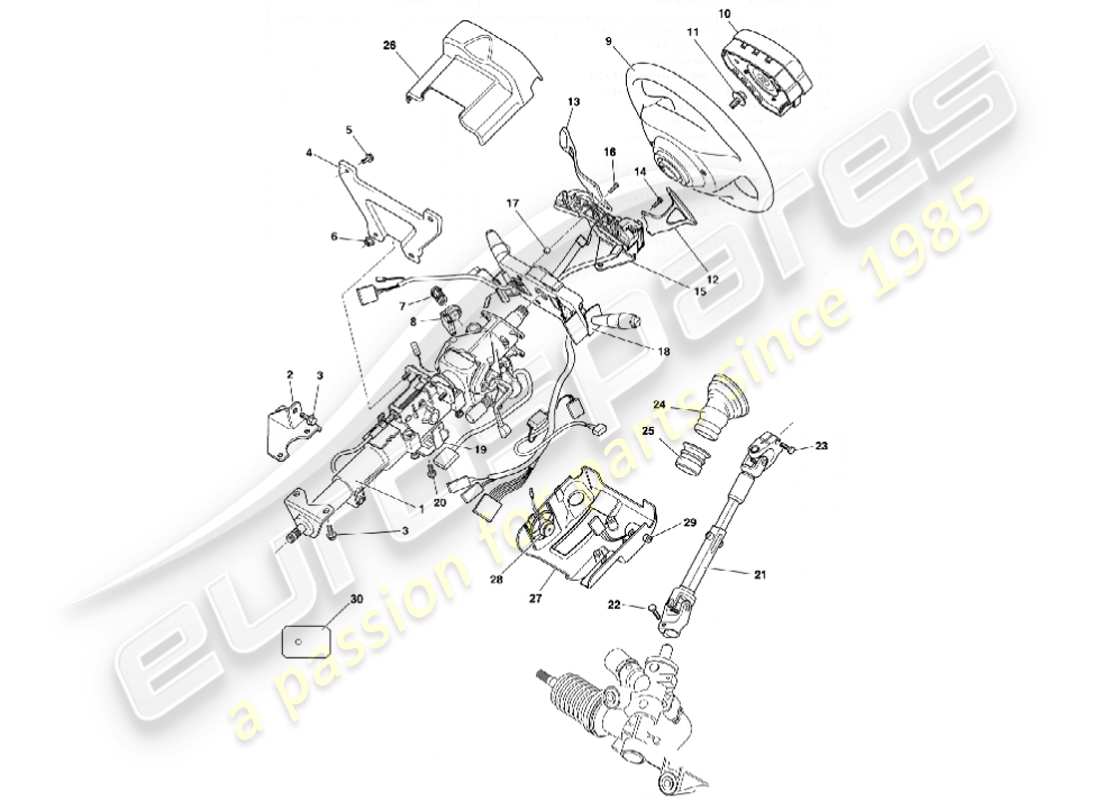 aston martin vanquish (2002) steering column part diagram