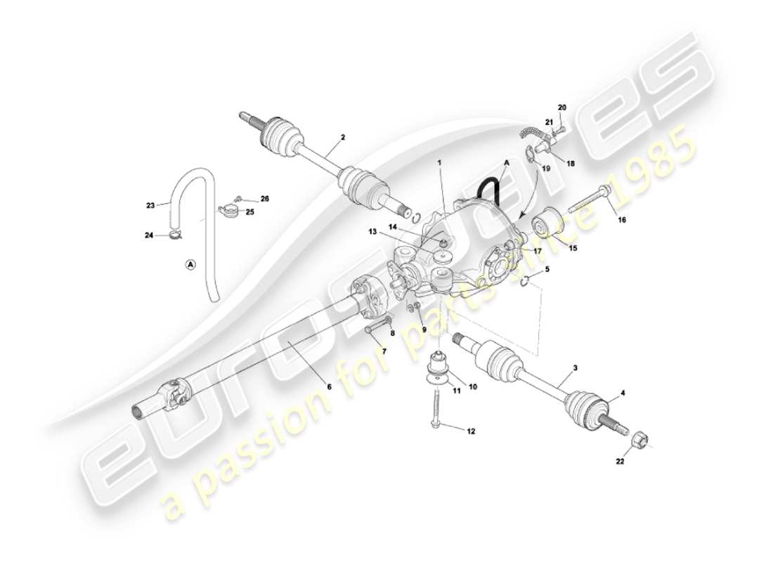 aston martin vanquish (2003) differential assembly, drive & propshafts part diagram