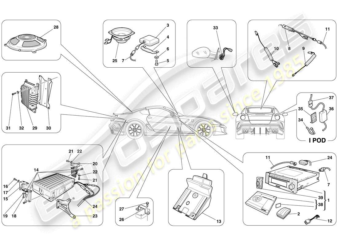 ferrari 599 gto (rhd) hi-fi system part diagram