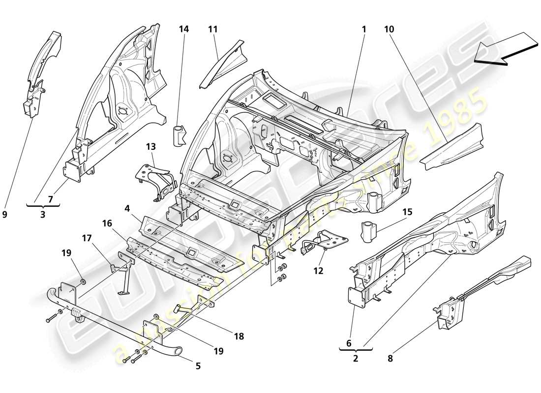 maserati trofeo body shell - rear outer trims parts diagram