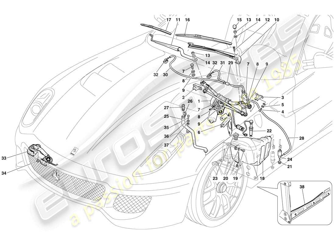 ferrari 599 gto (europe) windscreen wiper, windscreen washer and horns parts diagram