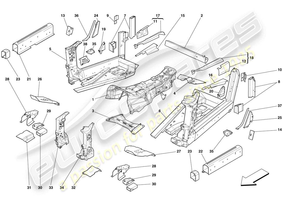 ferrari 599 gto (europe) structures and elements, centre of vehicle parts diagram