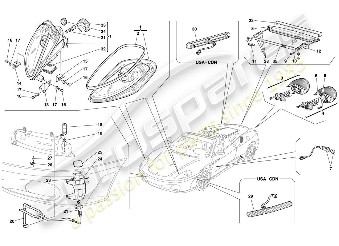 ferrari f430 spider (europe) headlights and taillights parts diagram