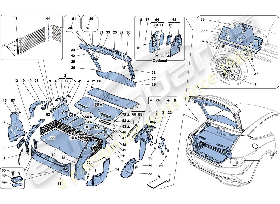 ferrari ff (usa) luggage compartment mats part diagram