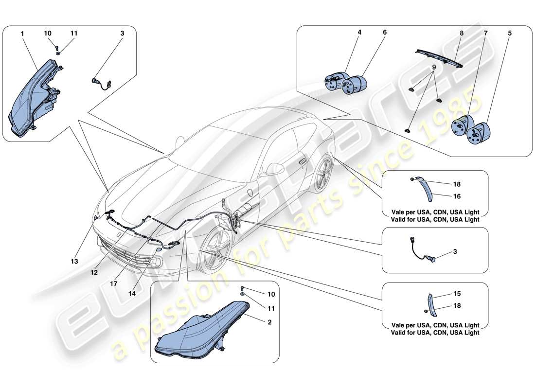 ferrari gtc4 lusso (usa) headlights and taillights parts diagram