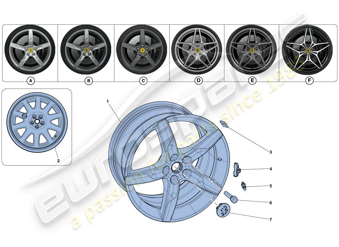 ferrari california t (rhd) wheels parts diagram