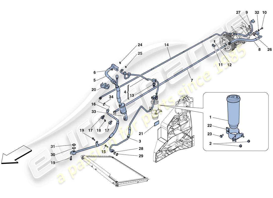 ferrari 458 spider (rhd) ac system - freon parts diagram
