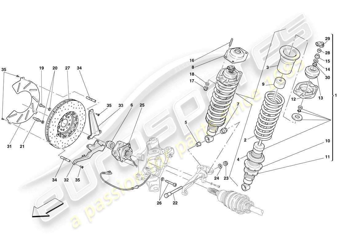 ferrari 599 gto (europe) rear suspension - shock absorber and brake disc parts diagram