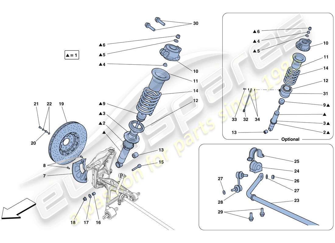 ferrari 458 speciale (europe) front suspension - shock absorber and brake disc parts diagram