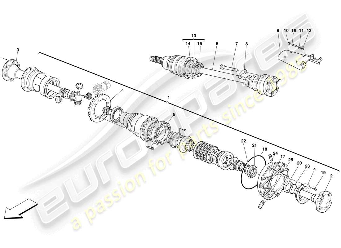 ferrari f430 scuderia spider 16m (usa) differential and axle shaft parts diagram