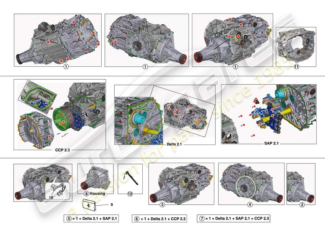 ferrari california (rhd) gearbox repair kit parts diagram