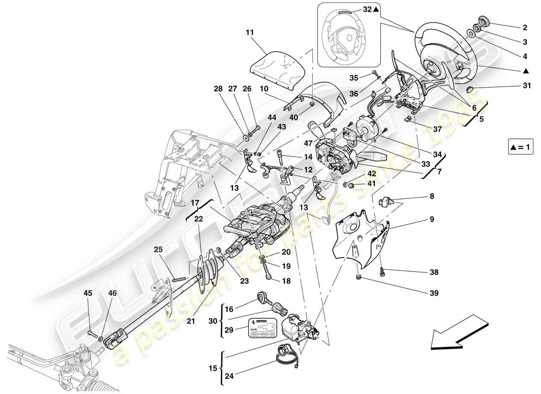 ferrari 599 gto (rhd) steering control part diagram