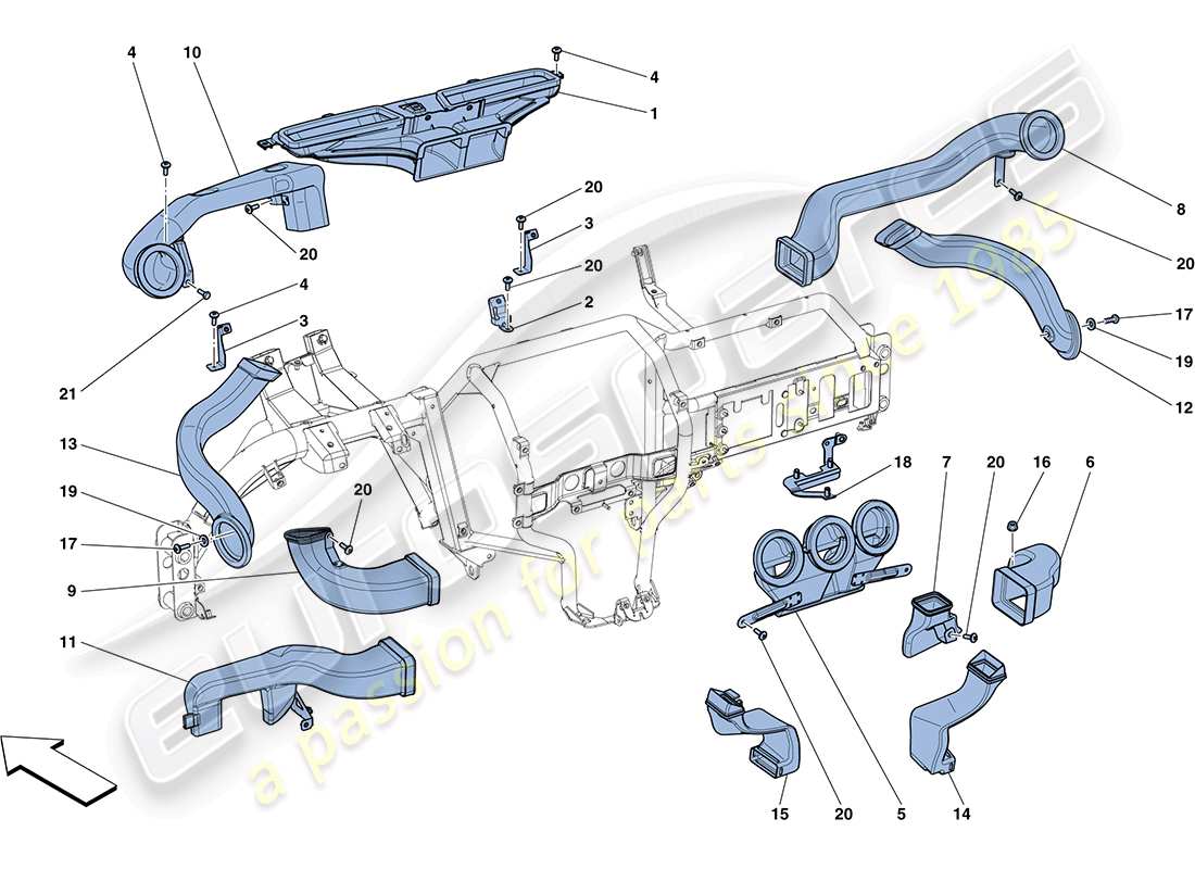 ferrari ff (rhd) dashboard air ducts part diagram