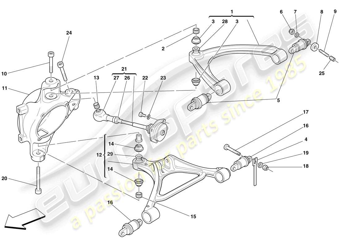 ferrari f430 scuderia spider 16m (usa) rear suspension - arms parts diagram