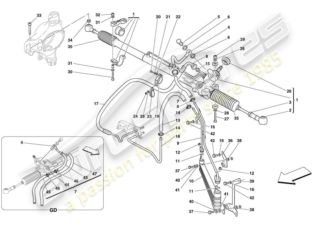 ferrari f430 scuderia (usa) hydraulic power steering box and serpentine coil part diagram