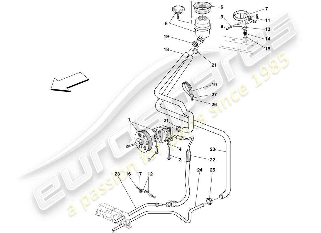 ferrari f430 scuderia (europe) power steering pump and reservoir parts diagram