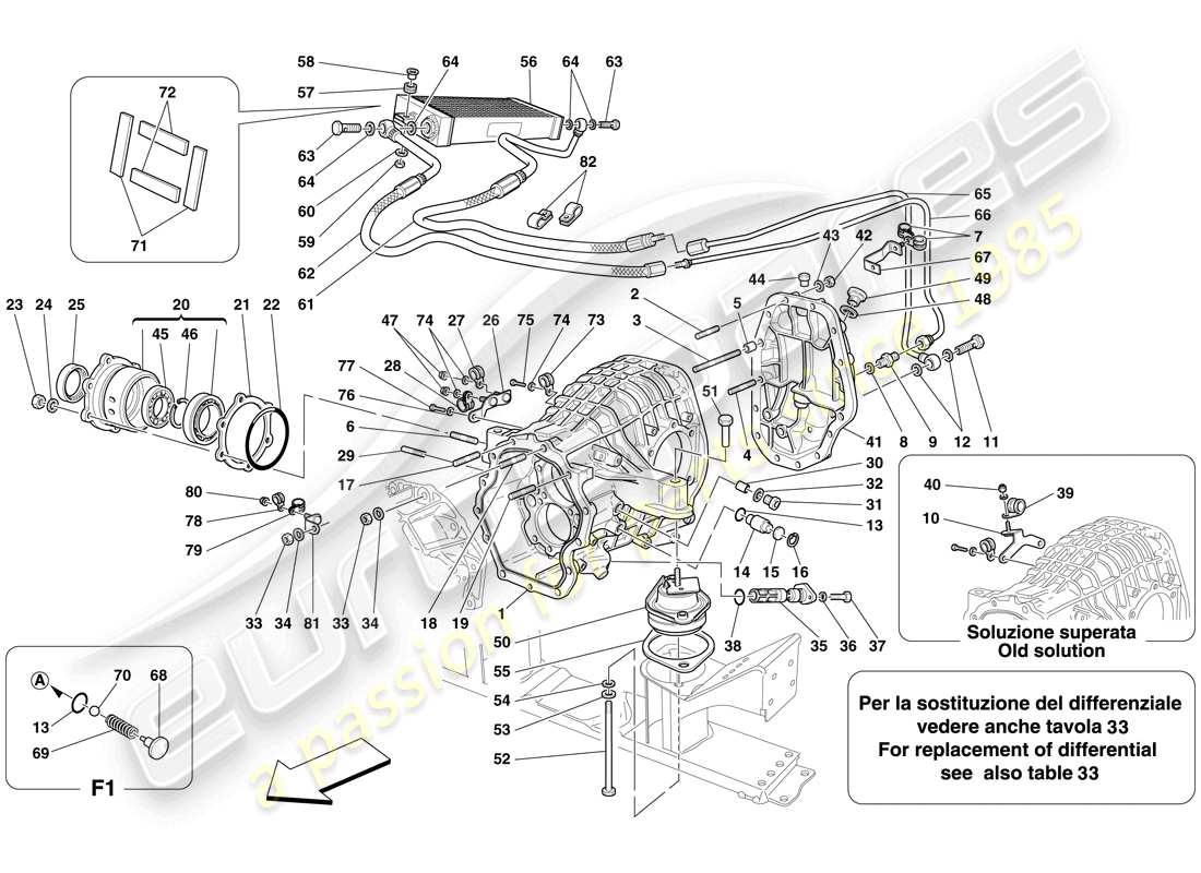ferrari 599 gtb fiorano (europe) differential case and gearbox cooling radiator parts diagram