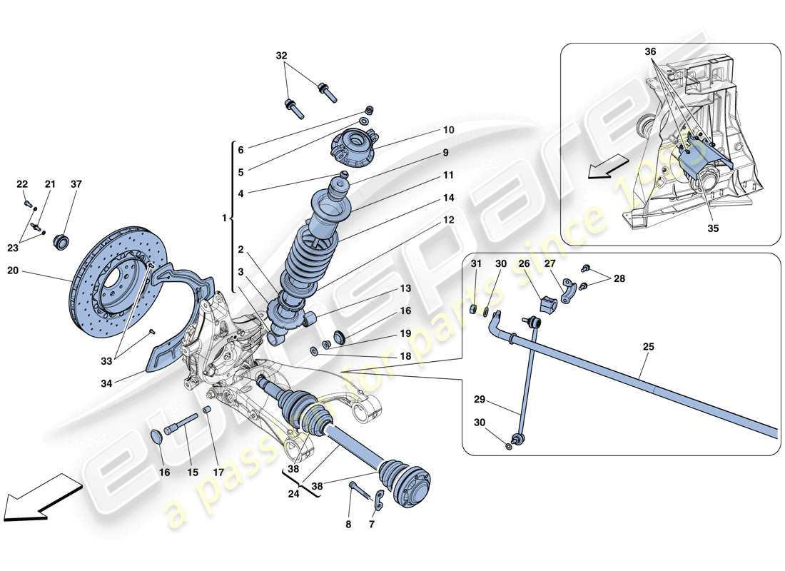 ferrari 458 speciale aperta (usa) rear suspension - shock absorber and brake disc parts diagram
