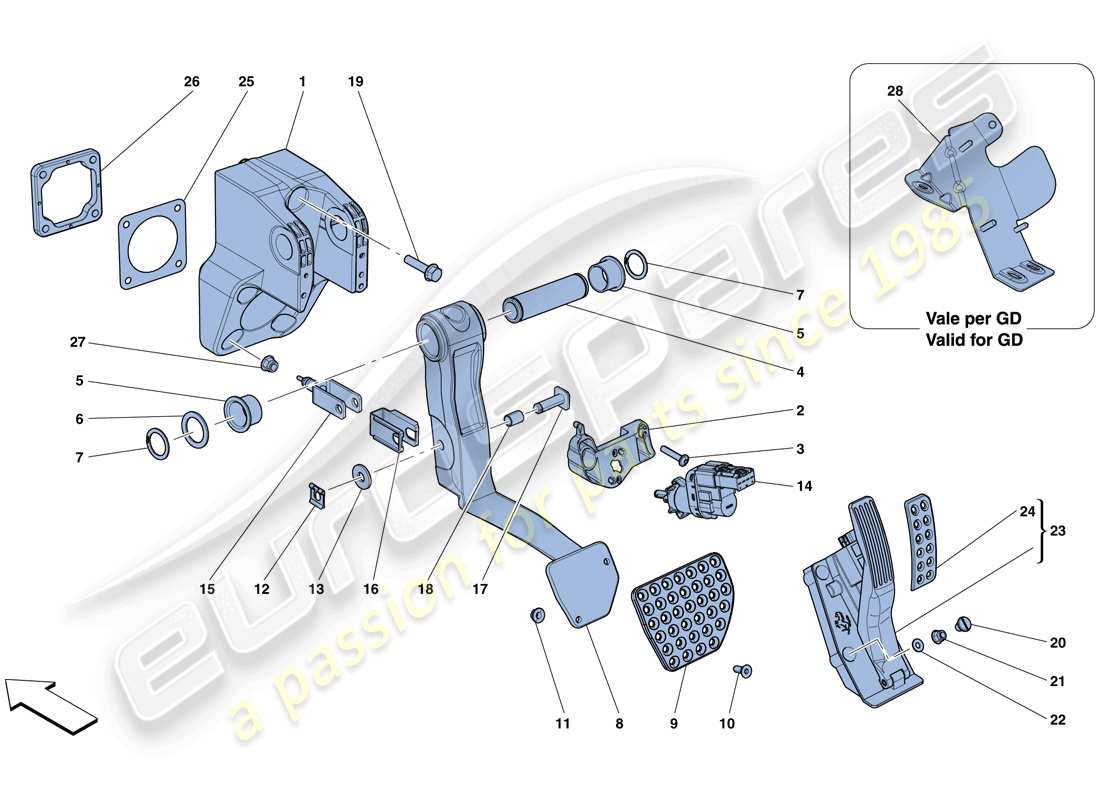 ferrari 812 superfast (usa) complete pedal board assembly parts diagram