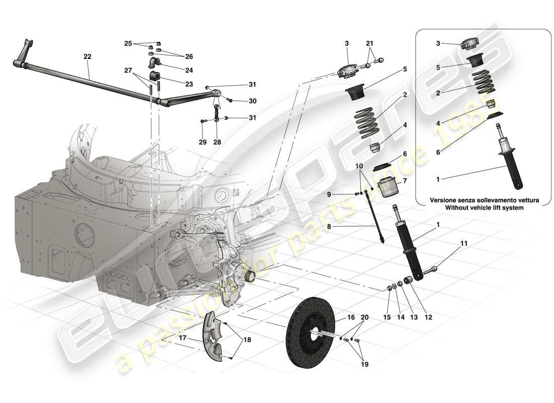 ferrari laferrari (usa) front suspension - shock absorber and brake disc parts diagram