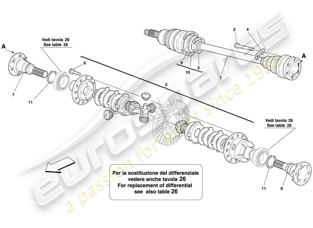 ferrari 599 gtb fiorano (europe) differential and axle shaft parts diagram