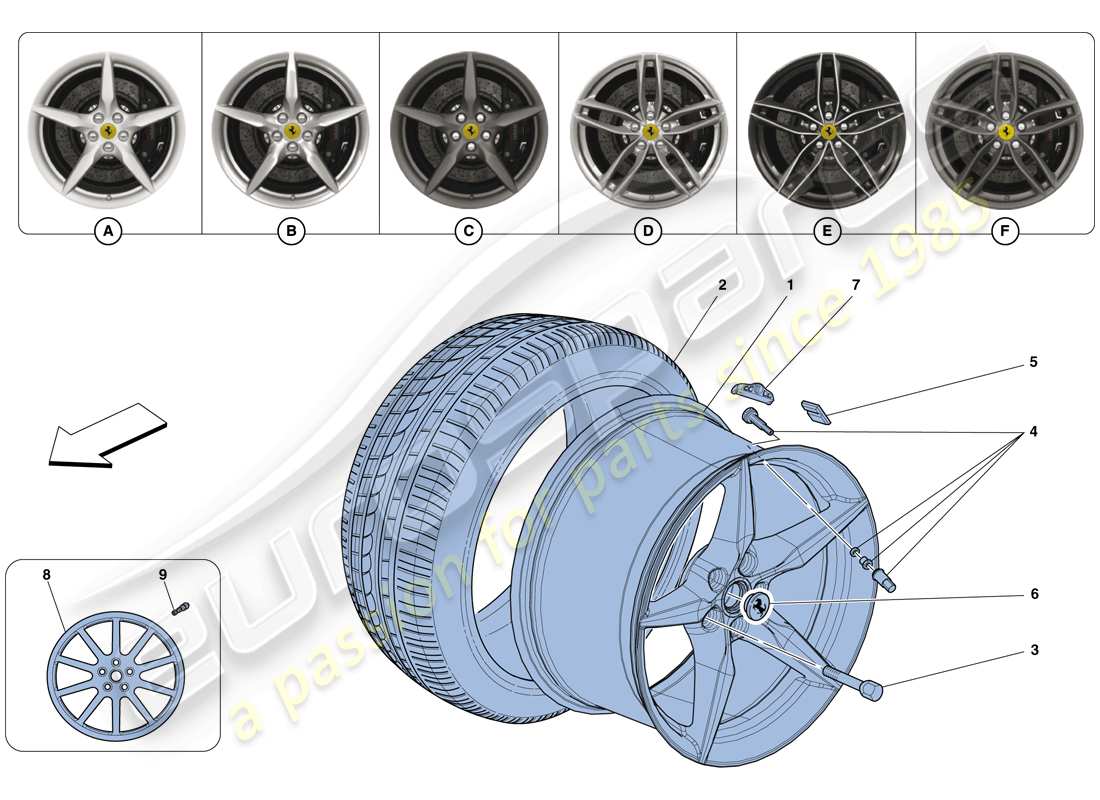 ferrari 488 gtb (rhd) wheels parts diagram