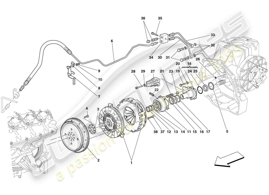 ferrari f430 spider (europe) clutch and controls parts diagram