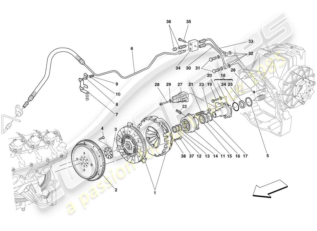 ferrari f430 spider (rhd) clutch and controls parts diagram