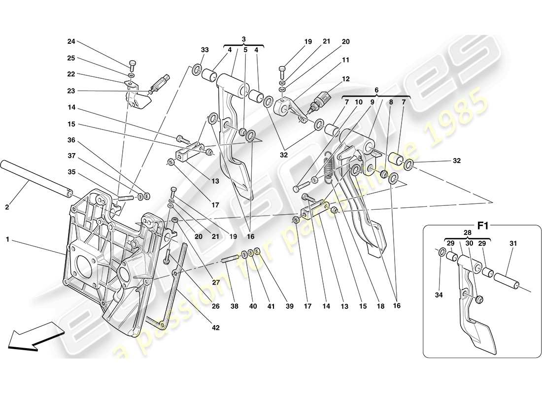 ferrari f430 coupe (europe) pedal board parts diagram