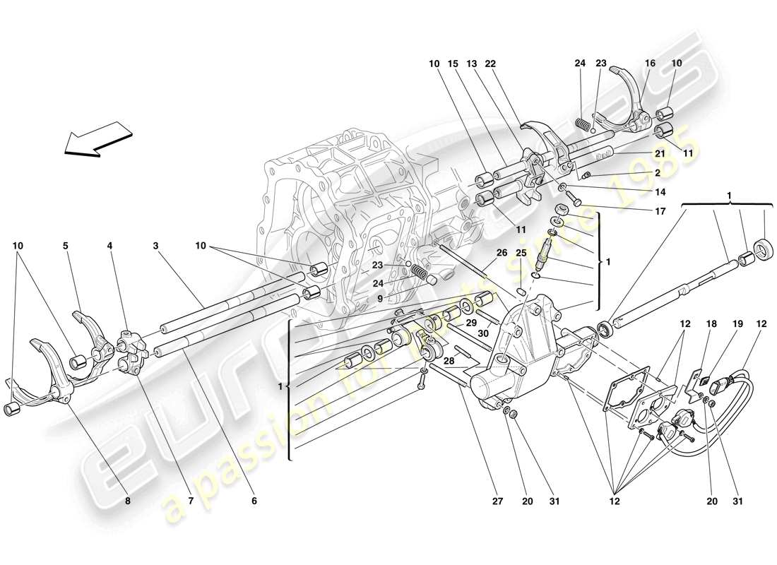 ferrari 599 gto (rhd) internal gearbox controls part diagram