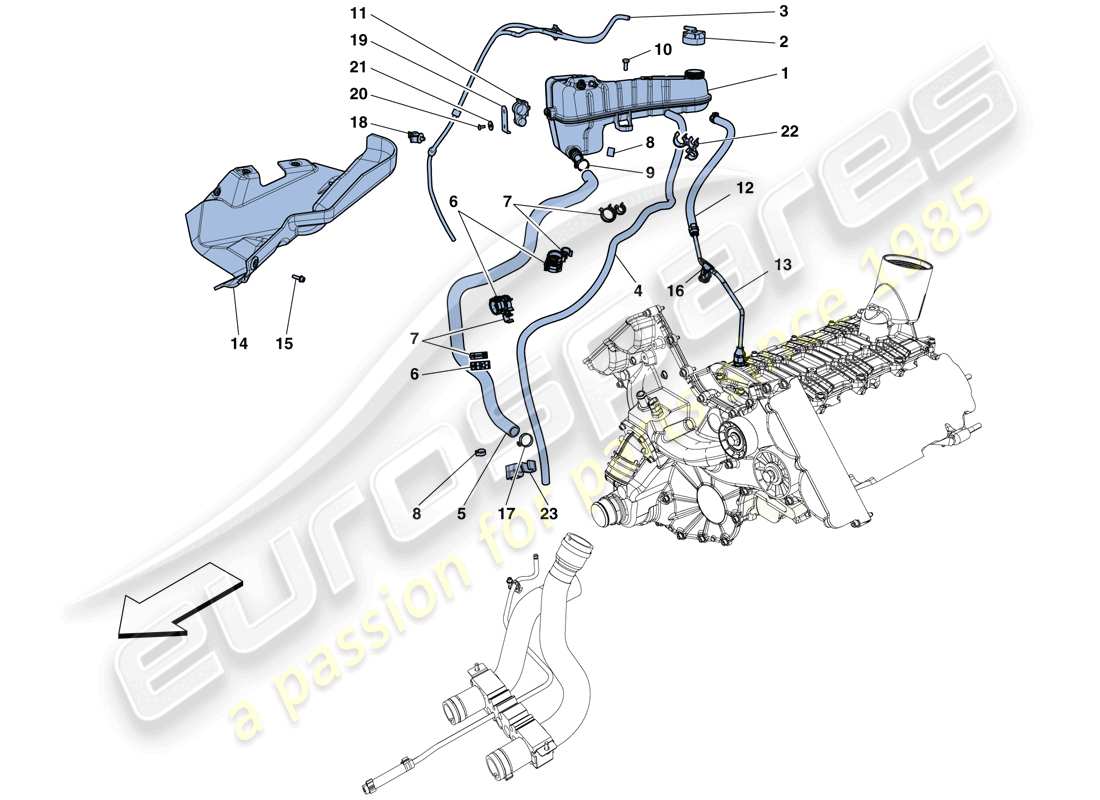 ferrari 458 speciale aperta (rhd) cooling - header tank and pipes parts diagram