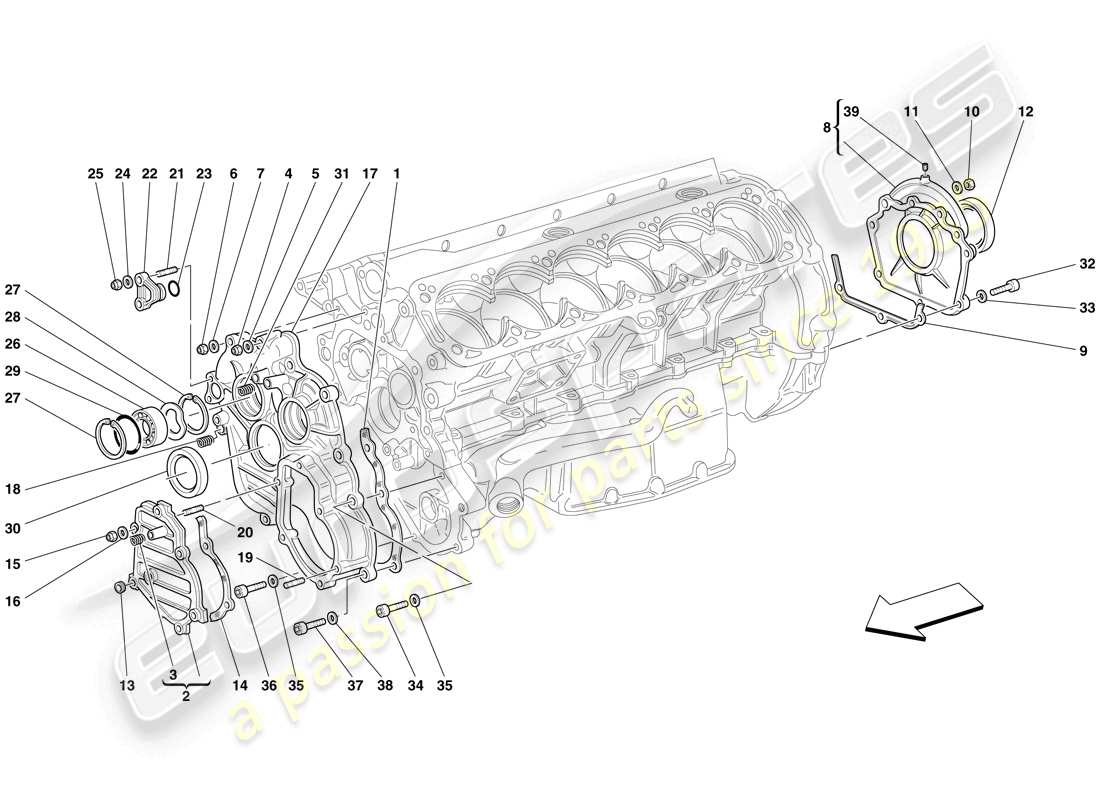 ferrari 612 sessanta (europe) crankcase - covers parts diagram