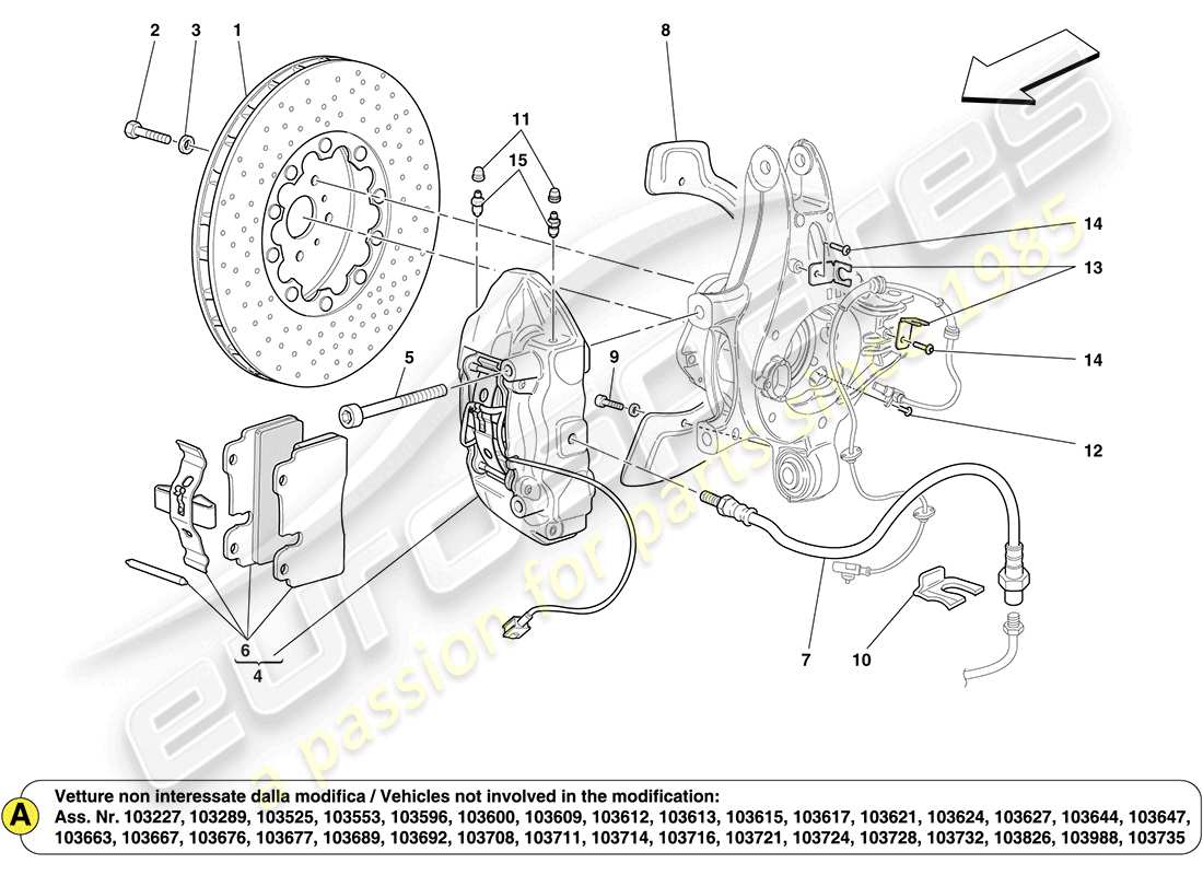 ferrari california (rhd) rear wheel brake system components parts diagram