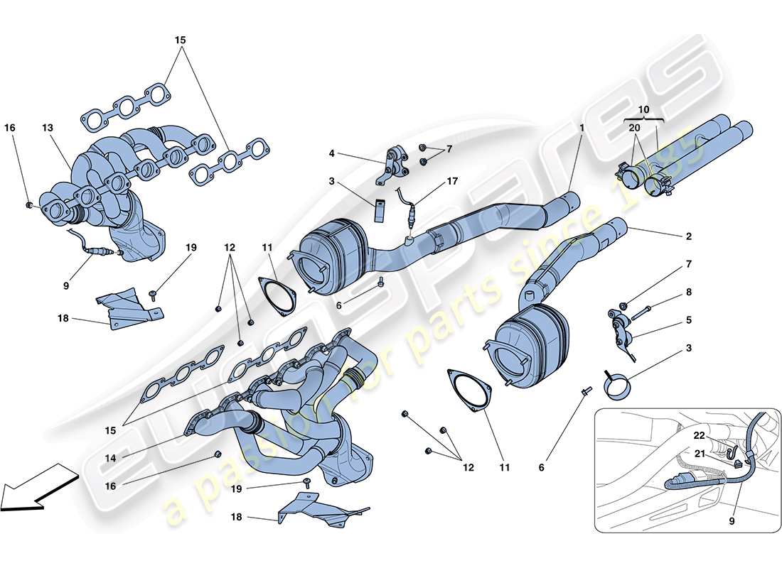 ferrari ff (rhd) pre-catalytic converters and catalytic converters part diagram