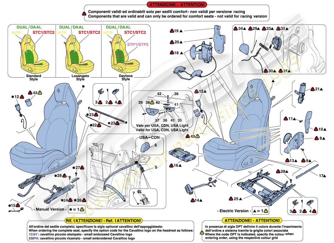 ferrari 488 gtb (rhd) seats - seat belts, guides and adjustment parts diagram
