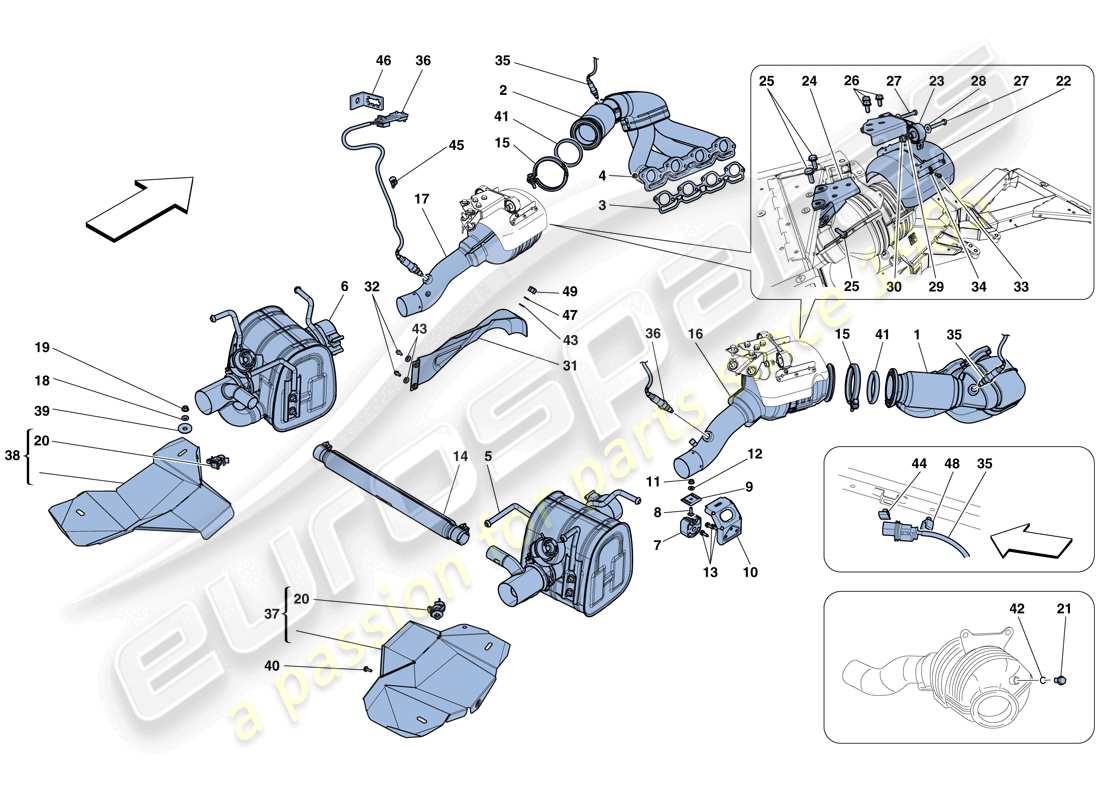 ferrari 458 speciale aperta (rhd) exhaust system part diagram