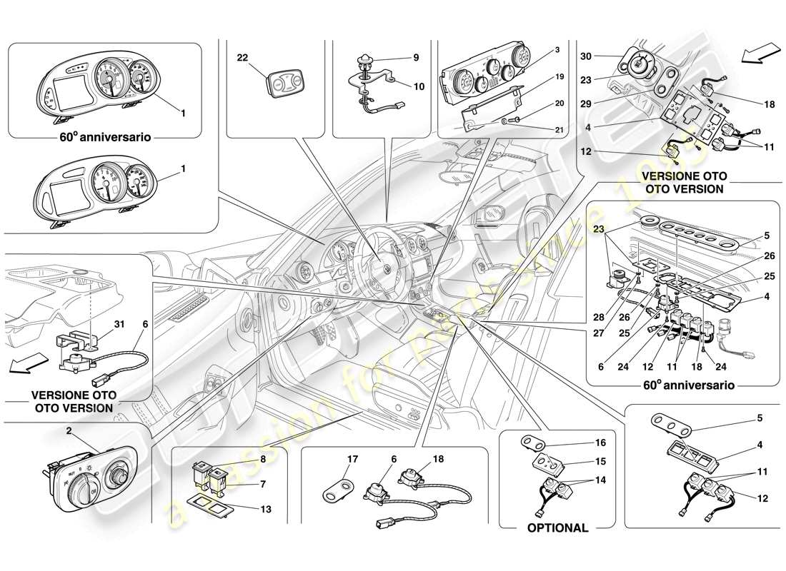 ferrari 612 sessanta (europe) instrumentation parts diagram