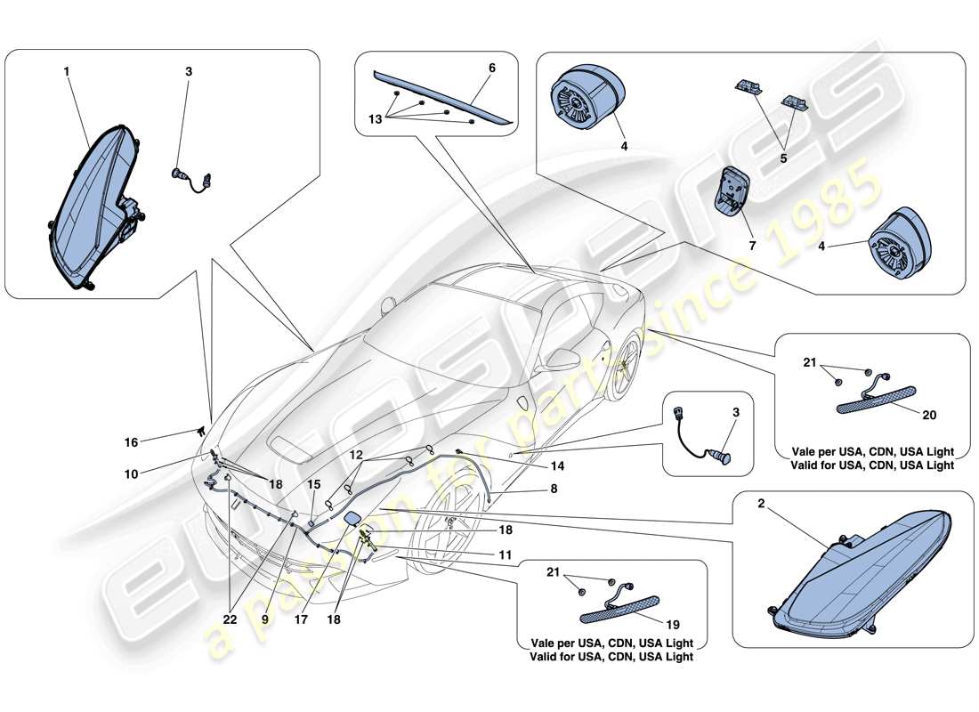 ferrari f12 berlinetta (rhd) headlights and taillights parts diagram