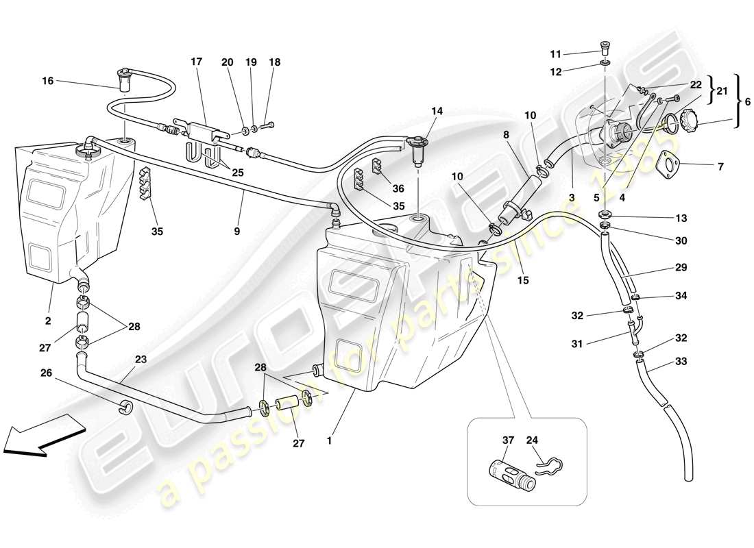 ferrari f430 scuderia (rhd) fuel tanks and filler neck parts diagram