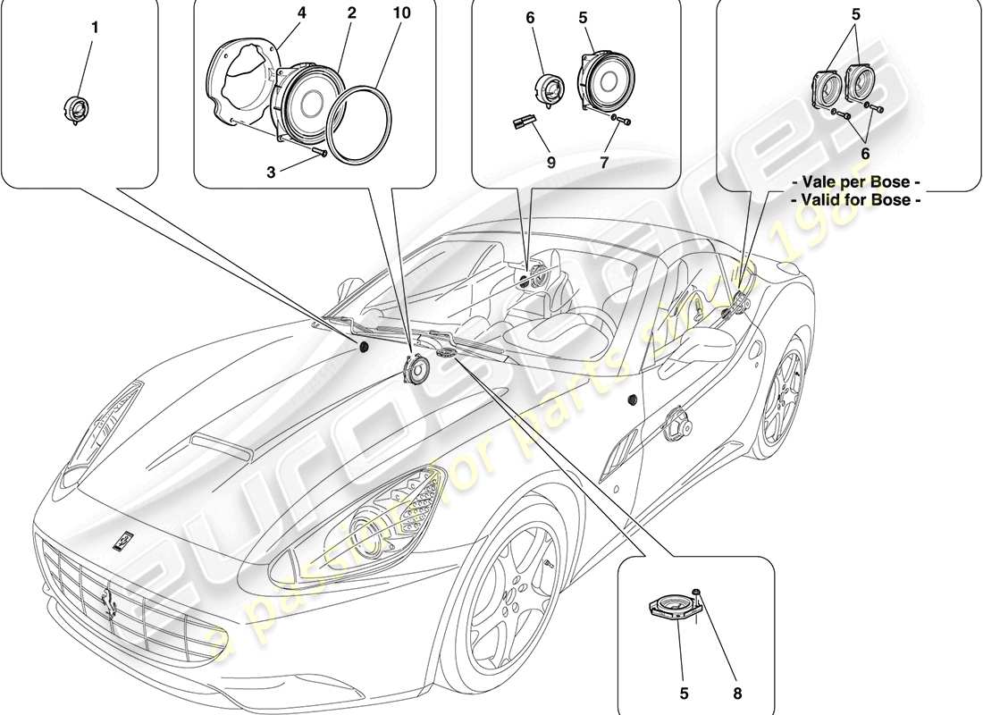 ferrari california (europe) audio speaker system part diagram