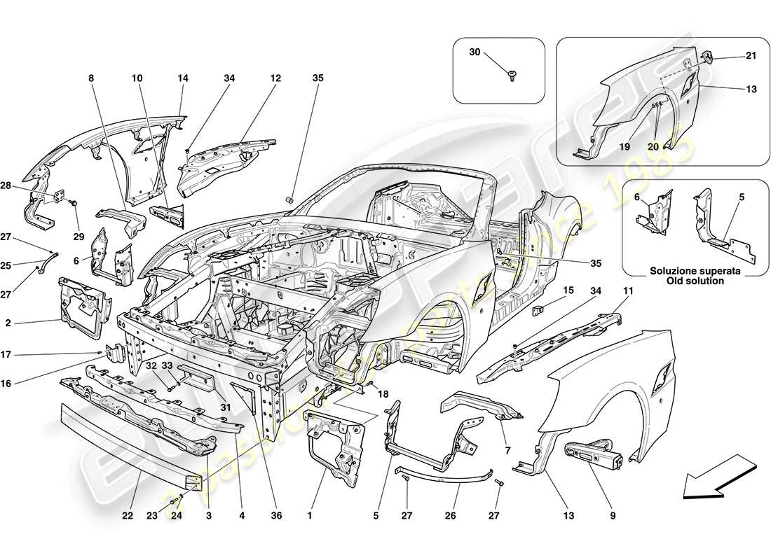 ferrari california (europe) bodyshell and external front trim part diagram