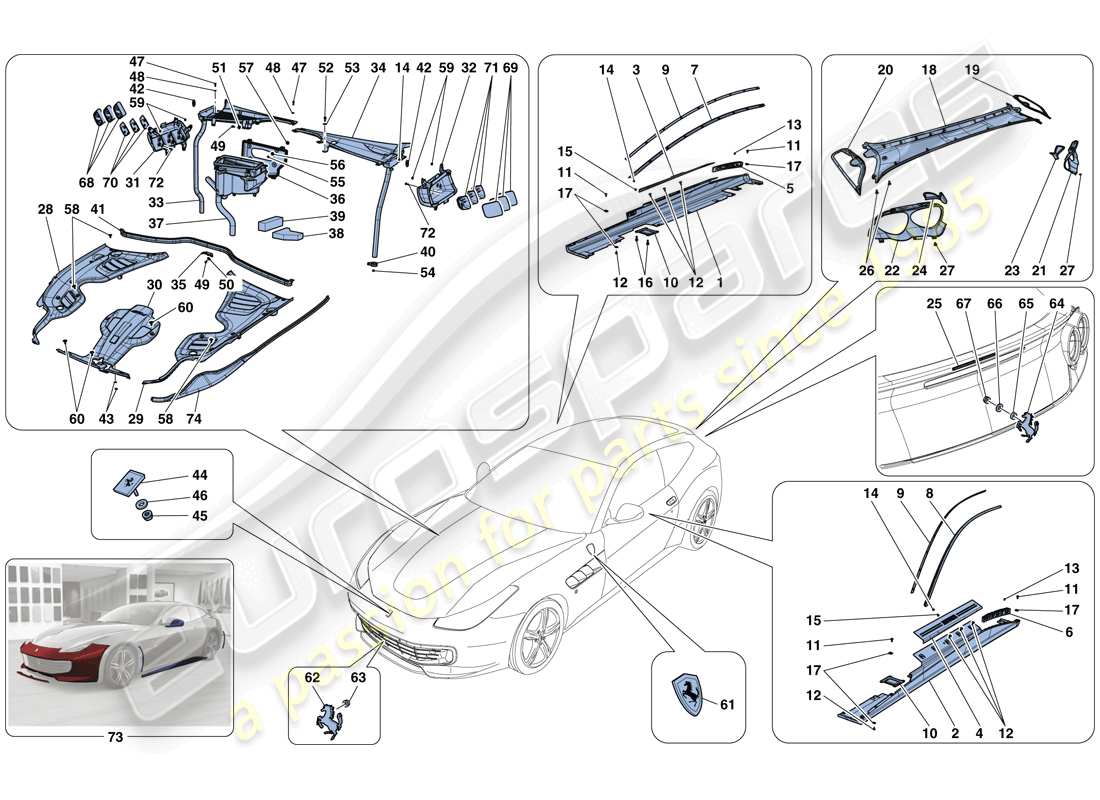 ferrari gtc4 lusso (rhd) shields - external trim parts diagram