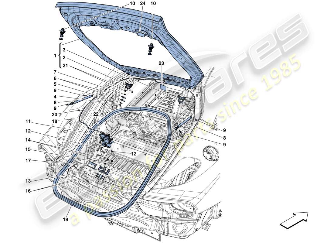 ferrari f12 berlinetta (rhd) rear lid and opening mechanism parts diagram