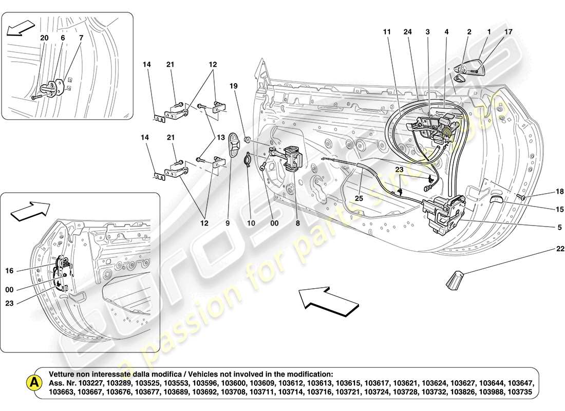 ferrari california (europe) front doors: mechanisms part diagram