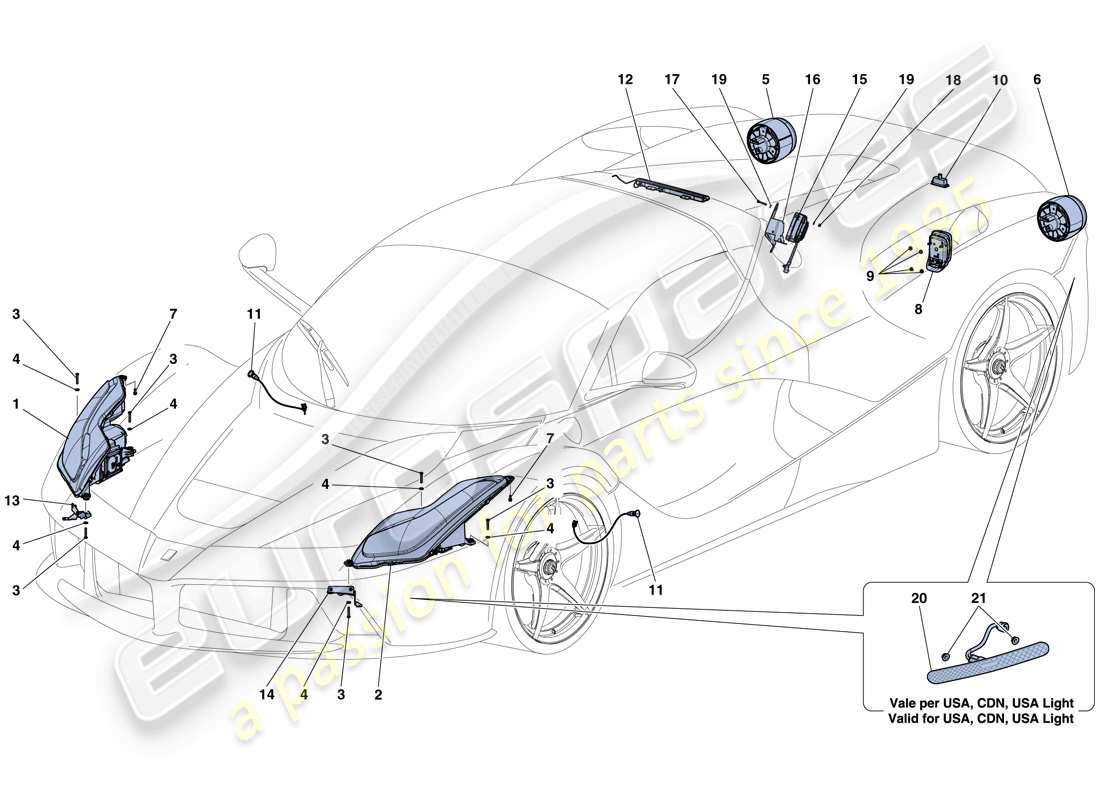ferrari laferrari aperta (usa) headlights and taillights parts diagram