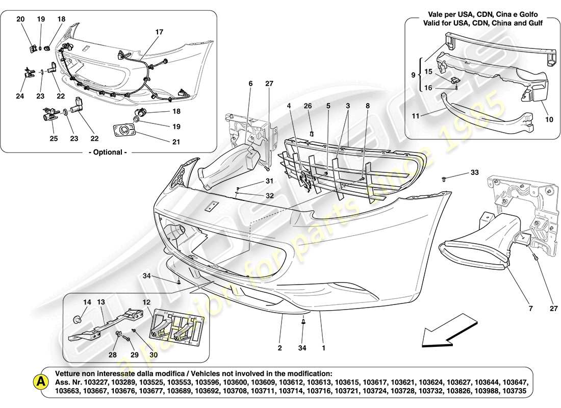 ferrari california (europe) front bumper part diagram