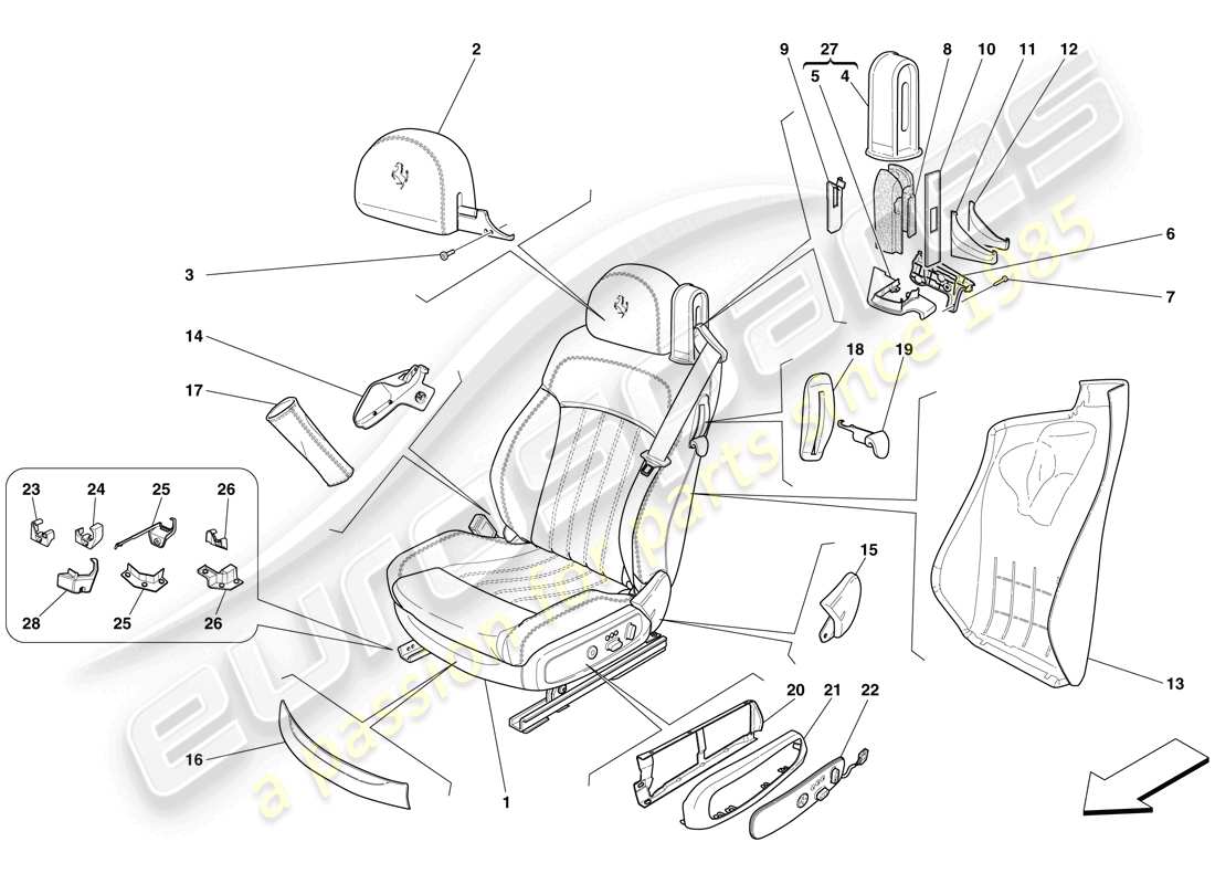 ferrari 612 sessanta (rhd) electric front seat - trim and accessories parts diagram
