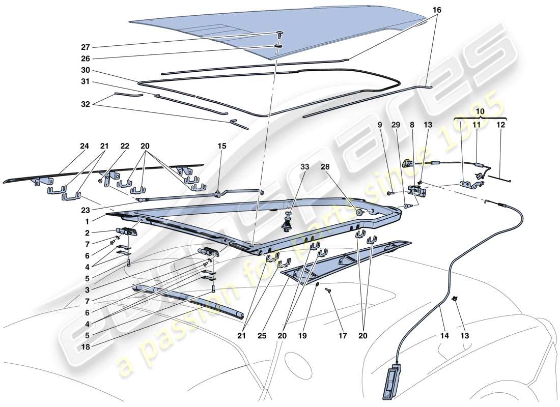 ferrari laferrari aperta (europe) engine compartment lid and release mechanism part diagram