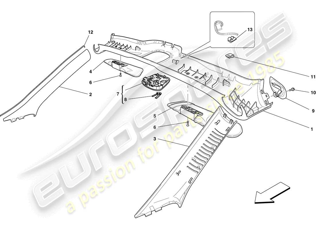 ferrari california (rhd) headliner trim and accessories parts diagram